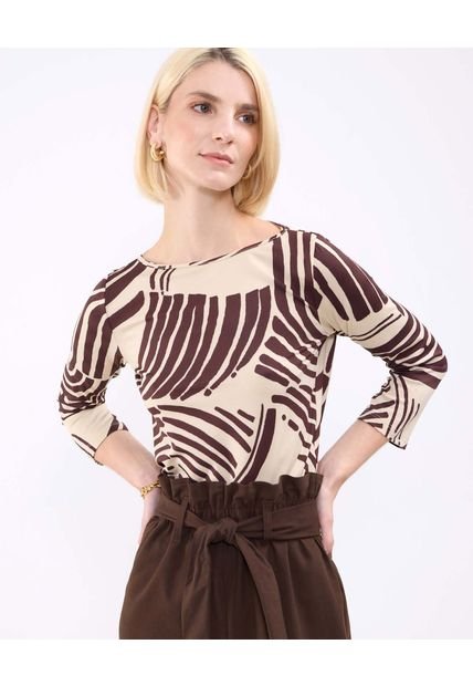 Camiseta Para Mujer Manga 3/4 Cuello Redondo Color Café Marca Patprimo #30093685