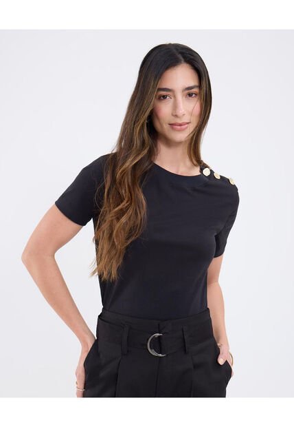 Camiseta Para Mujer Manga Corta Cuello Redondo Color Negro Marca Patprimo #30093776