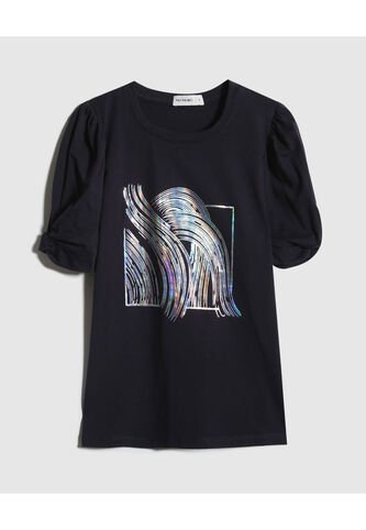Camiseta Con Screen En Frente  Escote Redondo  Para Mujer Negro Patprimo Patprimo
