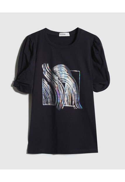 Camiseta Con Screen En Frente  Escote Redondo  Para Mujer Negro Patprimo