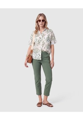 Camisa Manga Corta Con Bolsillos Mujer  Para Mujer Verde Patprimo