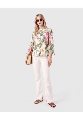 Blusa Con Mangas Ajustables Para Mujer  Para Mujer Crema Patprimo