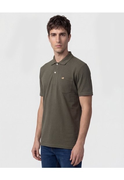 Polo Unicolor Con Bolsillo   Para Hombre Verde Patprimo