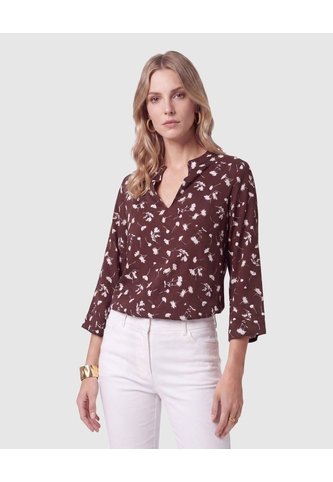 Blusa Estampada Con Cuello En V Para Mujer  Para Mujer Café Patprimo Patprimo