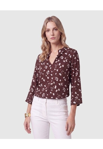 Blusa Estampada Con Cuello En V Para Mujer  Para Mujer Café Patprimo