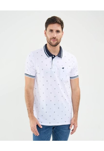 Polo Tejida Estampada  Para Hombre Blanco Patprimo
