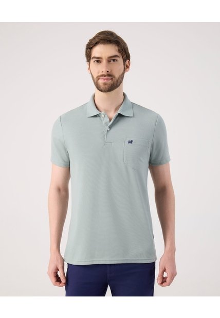 Polo Unicolor Con Bolsillo   Para Hombre Verde Patprimo