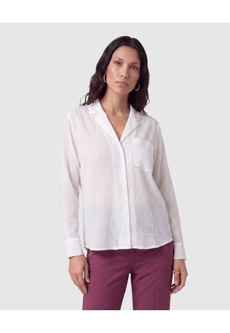 Camisa Mujer Manga Larga Con Solapa Y Bolsillo  Para Mujer Blanco Patprimo Patprimo