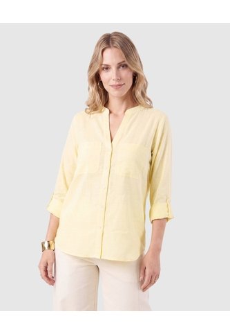 Blusa Con Bolsillos Frontales Para Mujer  Para Mujer Amarillo Patprimo Patprimo