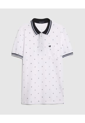 Polo Tejida Estampada Para Hombre Blanco Patprimo