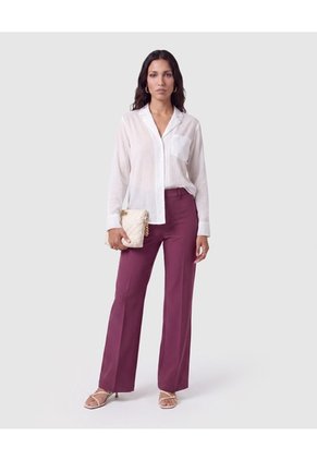 Camisa Mujer Manga Larga Con Solapa Y Bolsillo  Para Mujer Blanco Patprimo