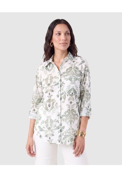 Camisa Mujer Manga Larga Con Estampado  Para Mujer Blanco Patprimo
