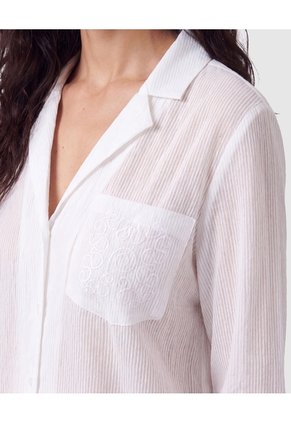 Camisa Mujer Manga Larga Con Solapa Y Bolsillo  Para Mujer Blanco Patprimo