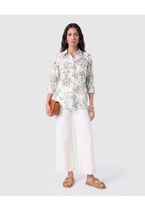 Camisa Mujer Manga Larga Con Estampado  Para Mujer Blanco Patprimo
