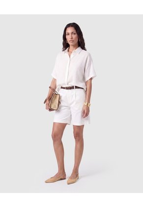 Camisa Mujer Manga Corta Con Botones Ocultos Para Mujer Blanco Patprimo