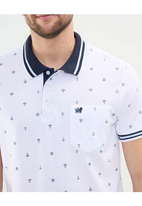 Polo Tejida Estampada Para Hombre Blanco Patprimo