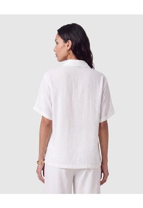 Camisa Mujer Manga Corta Con Botones Ocultos Para Mujer Blanco Patprimo
