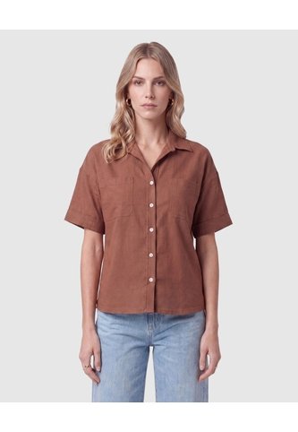 Camisa Manga Corta Con Bolsillos Mujer  Para Mujer Café Patprimo Patprimo