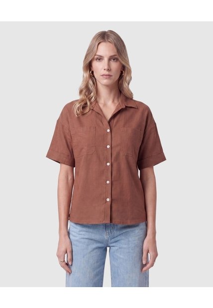 Camisa Manga Corta Con Bolsillos Mujer  Para Mujer Café Patprimo