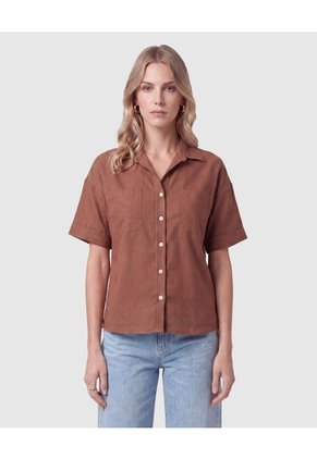 Camisa Manga Corta Con Bolsillos Mujer Para Mujer Café Patprimo