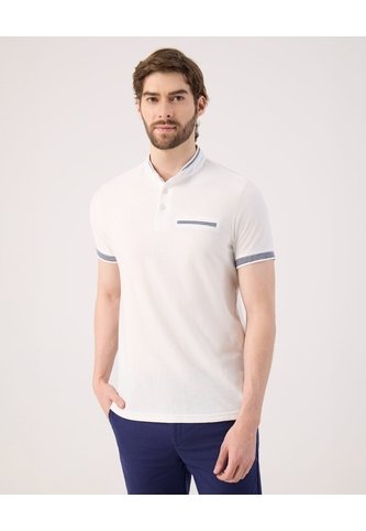 Polo Con Diseño En Contraste   Para Hombre Blanco Patprimo Patprimo