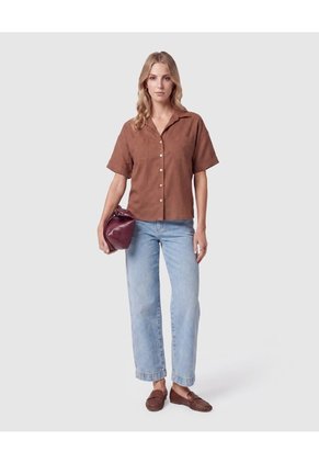 Camisa Manga Corta Con Bolsillos Mujer Para Mujer Café Patprimo