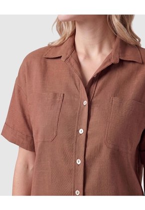 Camisa Manga Corta Con Bolsillos Mujer Para Mujer Café Patprimo