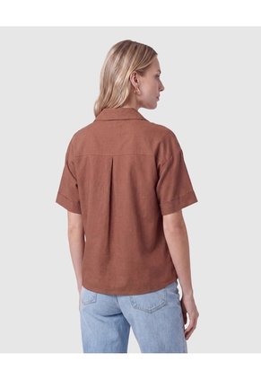 Camisa Manga Corta Con Bolsillos Mujer Para Mujer Café Patprimo