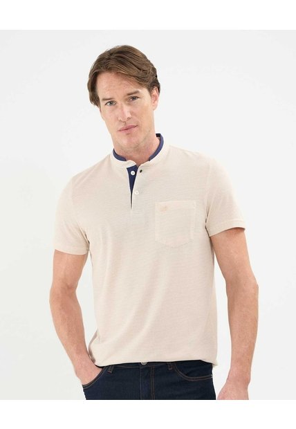 Polo Unicolor Con Textura Cuello Mao  Para Hombre Crema Patprimo
