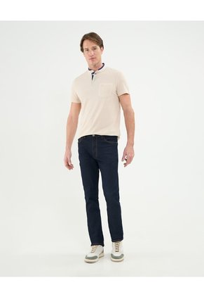Polo Unicolor Con Textura Cuello Mao  Para Hombre Crema Patprimo