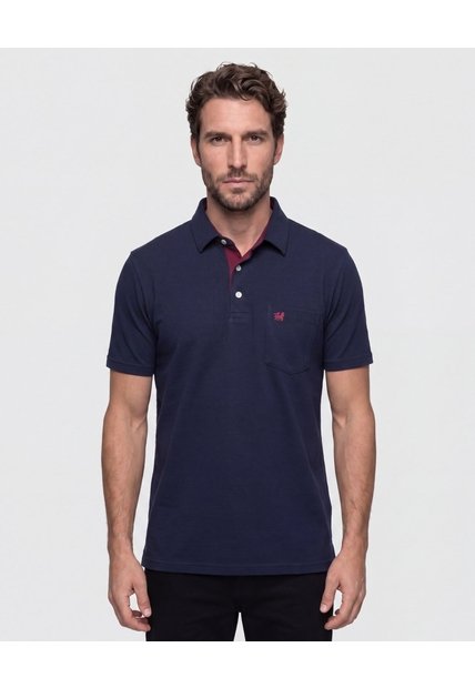 Polo Unicolor, Cuello Duro Con Bolsillo Y Silueta Regular Fit  Para Hombre Azul Patprimo