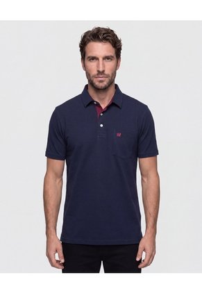 Polo Unicolor, Cuello Duro Con Bolsillo Y Silueta Regular Fit Para Hombre Azul Patprimo