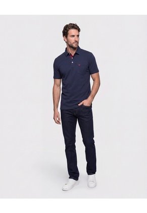 Polo Unicolor, Cuello Duro Con Bolsillo Y Silueta Regular Fit Para Hombre Azul Patprimo