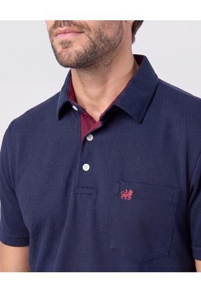 Polo Unicolor, Cuello Duro Con Bolsillo Y Silueta Regular Fit Para Hombre Azul Patprimo