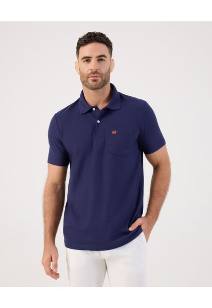 Polo Unicolor Con Bolsillo   Para Hombre Azul Patprimo