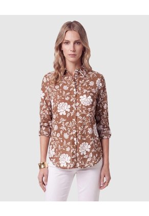Camisa Manga Larga Ajustable Mujer Para Mujer Café Patprimo
