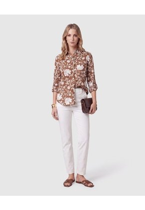 Camisa Manga Larga Ajustable Mujer Para Mujer Café Patprimo