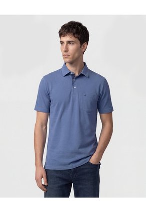 Polo Unicolor, Cuello Duro Con Bolsillo Y Silueta Regular Fit Para Hombre Azul Patprimo