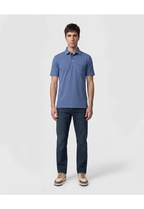 Polo Unicolor, Cuello Duro Con Bolsillo Y Silueta Regular Fit Para Hombre Azul Patprimo
