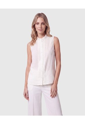 Blusa Con Cuello Alto Y Pliegues Mujer Para Mujer Blanco Patprimo