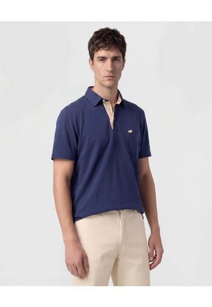 Polo Unicolor, Cuello Duro Con Bolsillo Y Silueta Regular Fit  Para Hombre Azul Patprimo