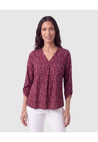 Blusa Manga 3/4 Con Pliegue Para Mujer  Para Mujer Vino Patprimo Patprimo