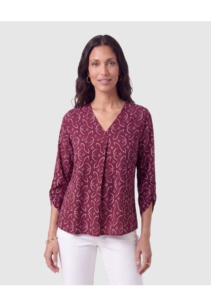 Blusa Manga 3/4 Con Pliegue Para Mujer  Para Mujer Vino Patprimo