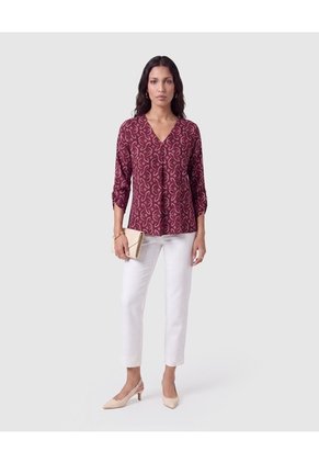 Blusa Manga 3/4 Con Pliegue Para Mujer  Para Mujer Vino Patprimo