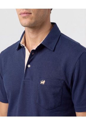 Polo Unicolor, Cuello Duro Con Bolsillo Y Silueta Regular Fit  Para Hombre Azul Patprimo