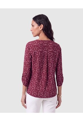 Blusa Manga 3/4 Con Pliegue Para Mujer  Para Mujer Vino Patprimo