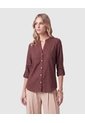 Blusa Con Bolsillos Frontales Para Mujer  Para Mujer Café Patprimo de Patprimo
