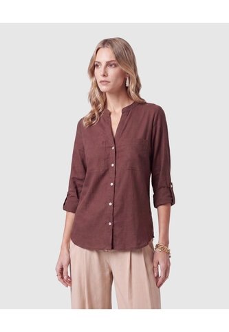Blusa Con Bolsillos Frontales Para Mujer  Para Mujer Café Patprimo Patprimo