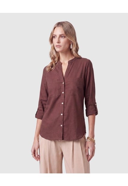 Blusa Con Bolsillos Frontales Para Mujer  Para Mujer Café Patprimo