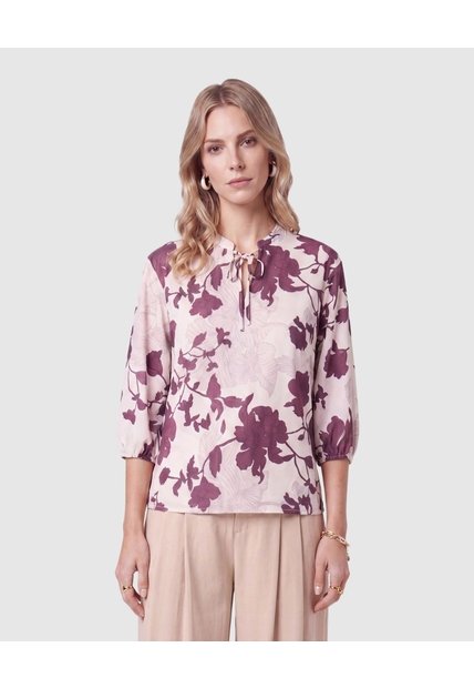 Blusa Estampada Con Cierre De Lazada Para Mujer  Para Mujer Morado Patprimo